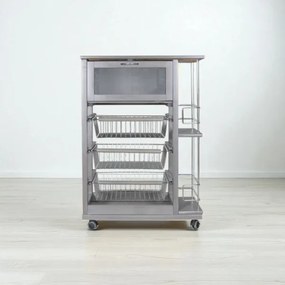 Carrello portapane con portabottiglie e cesti portafrutta Grigio