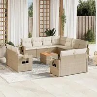 Set Divani da Giardino 12 pz con Cuscini Beige in Polyrattan 3224826