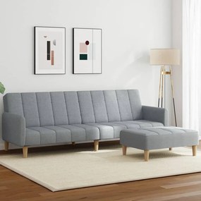 Divano Letto A 2 Posti Con Poggiapiedi Grigio Chiaro İn Tessuto /