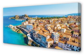 Foto quadro su tela Città del mare della Grecia della costa 100x50 cm