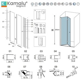 Kamalu - porta doccia a libro 70 cm altezza 200h | kam-ks700