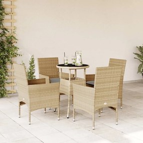 Set Da Pranzo Da Giardino 5 Pz Con Cuscini Polyrattan E Vetro /