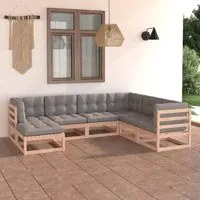 Set Divani da Giardino 7 pz con Cuscini Legno Massello di Pino cod mxl 44194