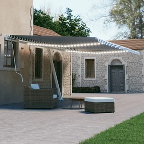 Tenda Da Sole Retrattile Manuale Con Led 600x300cm Blu E Bianco /
