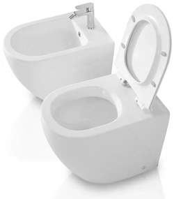 Sanitari filo parete traslati wc con sedile soft-close e bidet in ceramica bianca – Osaka