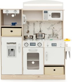 Costway Cucina giocattolo per bambini con luci led regolabili colorate, Cucina giocattolo cesti di stoffa rimovibili e scaffali Bianco