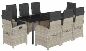 Set pranzo da giardino 9pz con cuscini grigio chiaro polyrattan