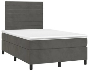 Letto a molle materasso e led grigio scuro 120x190cm in velluto