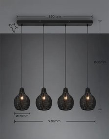 Reality - Lampadario sospeso con cavo SPROUT 4xE14/30W/230V nero/rattan