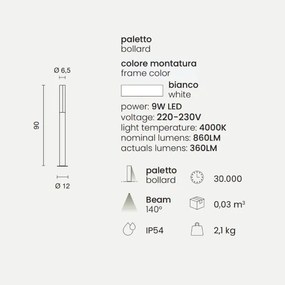 Paletto per esterni a LED in alluminio Bianco TOMMY H90 cm