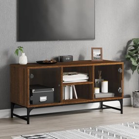 Mobile porta tv con ante in vetro rovere marrone 102x37x50 cm