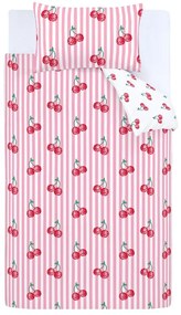 Set copripiumino e federa bianco e rosa per letto singolo 135x200 cm Disco Cherries Stripes – Catherine Lansfield