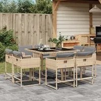 Set Pranzo da Giardino 9 pz con Cuscini Beige Misto Polyrattan 3211380