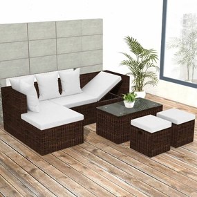 Set divani da giardino 4 pz con cuscini in polyrattan marrone