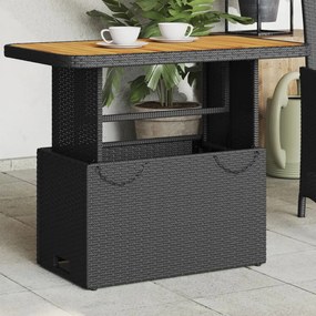 Tavolo da giardino nero 90x55x71cm in polyrattan e legno acacia