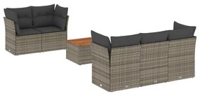 Set Divano da Giardino 6 pz con Cuscini Grigio in Polyrattan