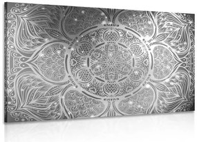 Stampa su tela – Mandala indiana con sfondo galattico in bianco e nero