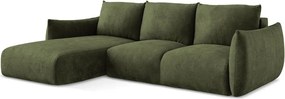 Divano angolare verde allungabile (con penisola a sinistra/con chaise lounge) con rivestimento in ciniglia Leila – Makamii