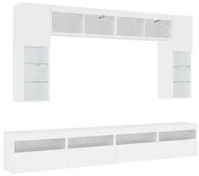 Set mobili tv a muro 8 pz con luci led bianco