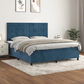 Giroletto A Molle Con Materasso Blu Scuro 160x200 Cm İn Velluto /