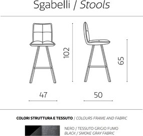 Sgabello cucina tessuto Grigio Fumo - bar SILA 2 sgabelli