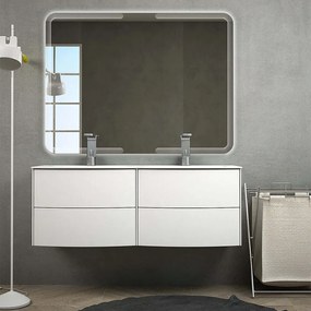 Mobile bagno 120 cm doppio lavabo sospeso bianco opaco Mod. Rio con specchio led