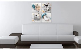 Quadro Fiori e cuori  Colore Azzurro, Dimensioni e Misure 60x60