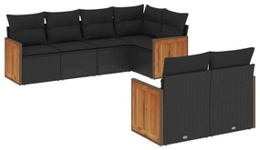 Set Divani da Giardino con Cuscini 7pz Nero Polyrattan