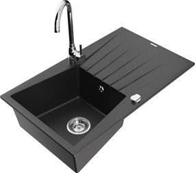 Mexen Cesar lavello in granito 1-vasca con gocciolatoio e rubinetto da cucina Telma, nero/argento - 6514-73-670200-00