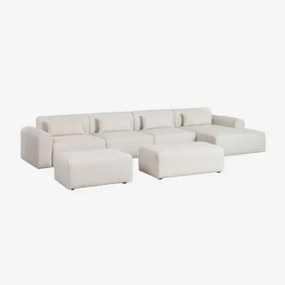 Divano Chaise Longue Modulare In 4 Pezzi Con Angolo Sinistro E Pouf In Borreguito Borjan Ciniglia Blanc - Sklum