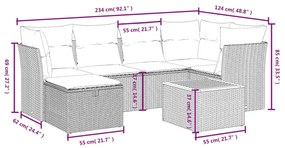 Set divano da giardino 7 pz con cuscini beige misto polyrattan