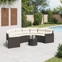 Divano Giardino Tavolo e Cuscini Semicircolare Nero Polyrattan 3318517