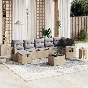 Set divano da giardino 8 pz con cuscini beige misto polyrattan