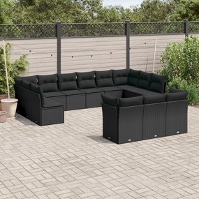 Set Divani da Giardino 13pz con Cuscini Nero in Polyrattan