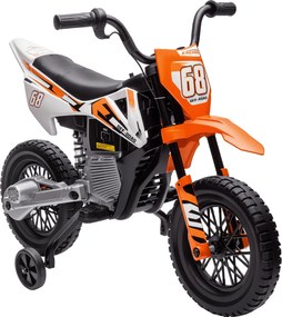 Moto Elettrica per Bambini 3-6 Anni 107x56x70 cm Batteria 12V e Rotelle Rimovibili Arancione...