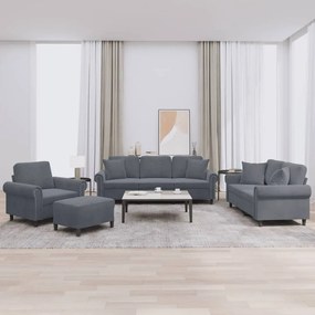 Set Di Divani 4 Pz Con Cuscini Grigio Scuro İn Velluto /