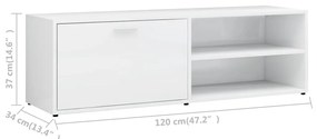 Mobile Porta TV Bianco Lucido 120x34x37 cm in Legno Multistrato