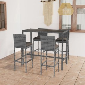 Set da bar da giardino 5 pz con cuscini in polyrattan grigio