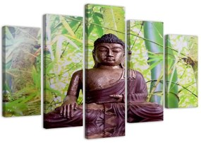 Quadri Quadro 5 pezzi Stampa su tela Buddha Meditazione Verde  Dimensioni 100x70