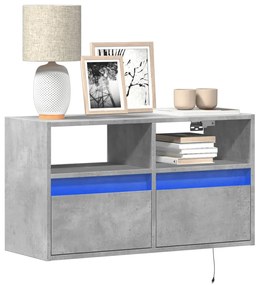 Mobile Tv A Parete Con Luci Led Grigio Cemento 80x31x45 Cm /