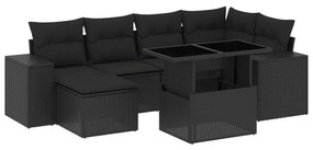 Set divani da giardino con cuscini 7pz nero polyrattan