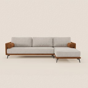 Basalto divano bicolore angolare con penisola e base in metallo - schienali in piuma e tessuto smacchiabile T31