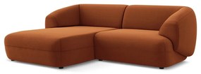 Divano angolare arancione (con penisola a sinistra) con rivestimento in velluto Moana – Makamii