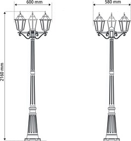 Lampione Vintage 216cm 3xE27 IP54 Spazzolato - Serie PUCCINI