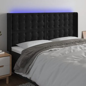 Testiera A Led Nera 203x16x118/128 Cm İn Velluto /