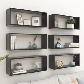 Mensole Parete A Cubo 6pz Nere 60x15x23 Cm Legno Multistrato /