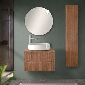 Mobile bagno sospeso cannettato 70 cm noce con top e specchio Bali