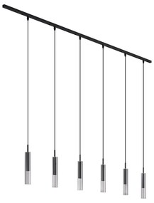 Sistema di illuminazione a binario moderno nero con 6 lampade a sospensione nere con vetro fumé 1 fase - Slimline Loyce
