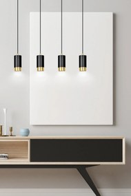 Lampadario 4 Luci Fumiko Con Cilindri In Acciaio Nero E Oro