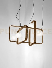 Groove sospensione 3b bianco satinato montatura bronzo opaco luci 4...